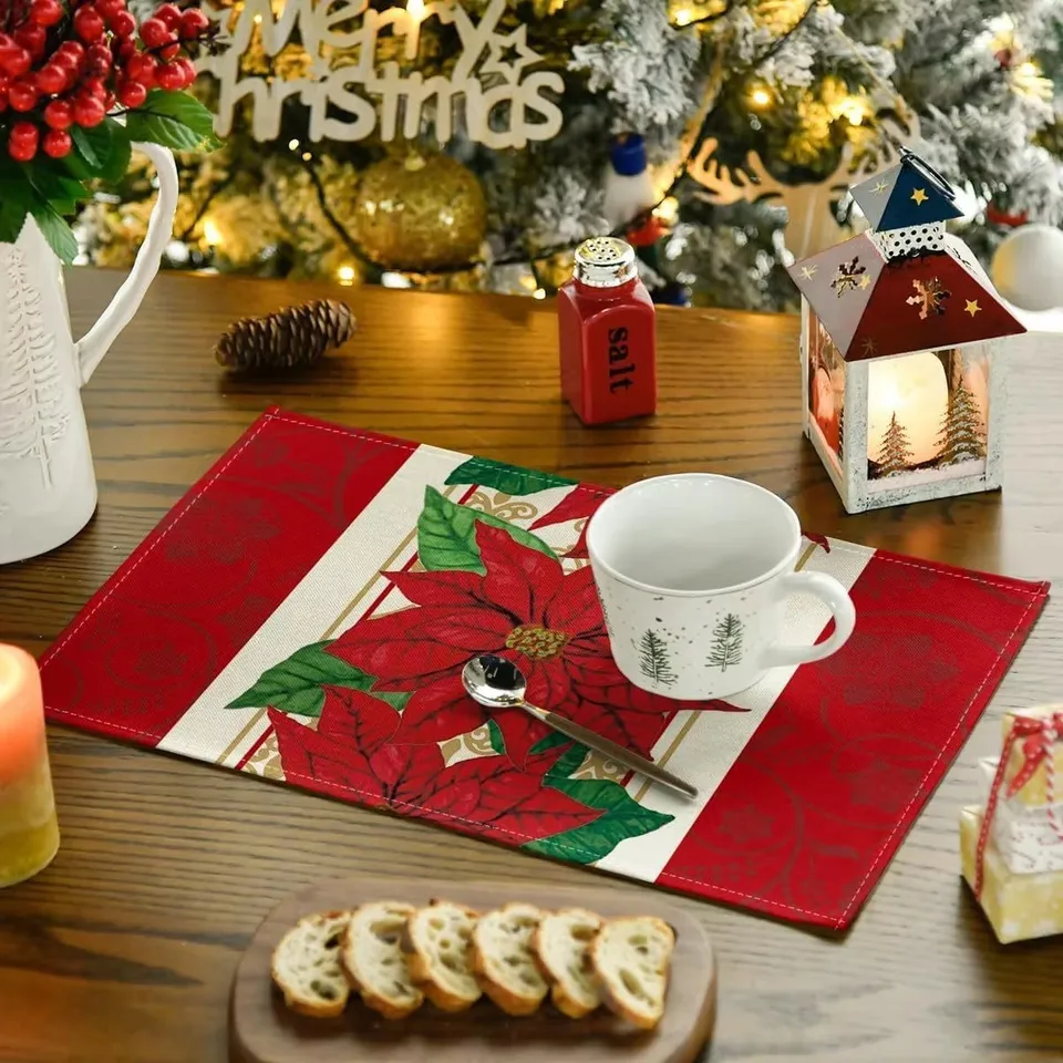 Stoffen placemats, 100% katoen set met 4, 33 cm x 48 cm decoratieve, w