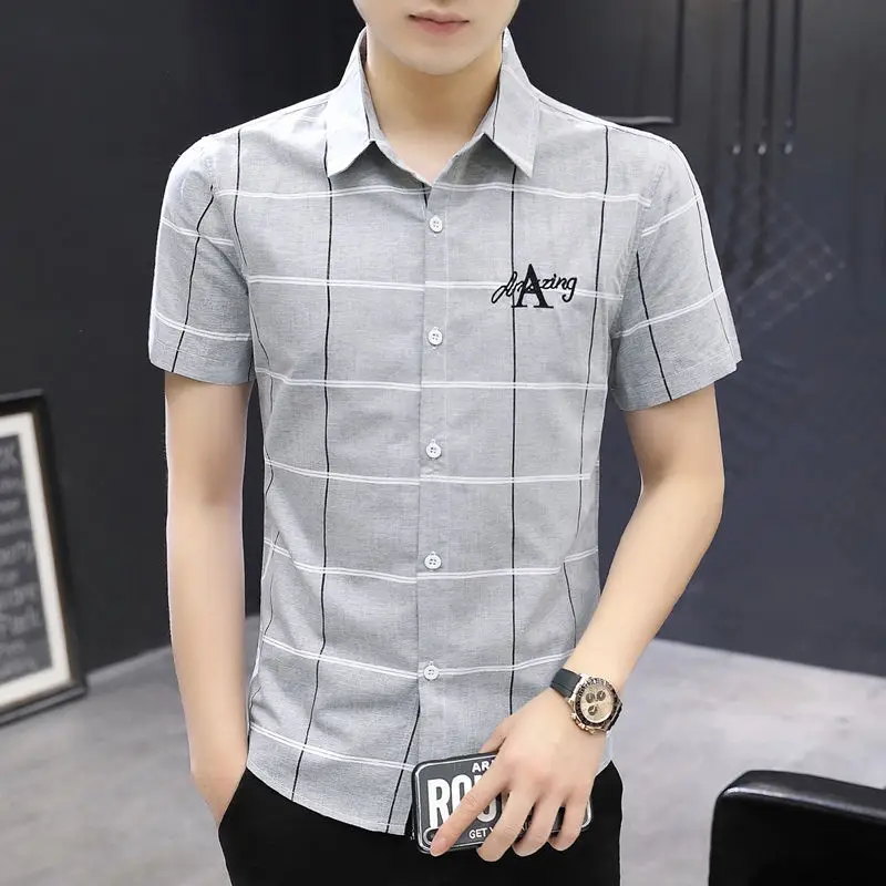 thumbnail image 1 of Camisas y blusas a rayas para hombre, ropa de manga corta, marca barata, estética, botones, tops para hombre, moda 2024, diseñador, lujo, xxl, 1 of 5