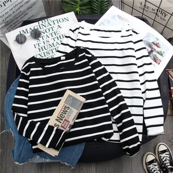 Spring T-Shirt Women Korean Clothes White Long Sleeve Hot Sale Casual Striped Harajuku Regular Ulzzang Students Ins Mature 1