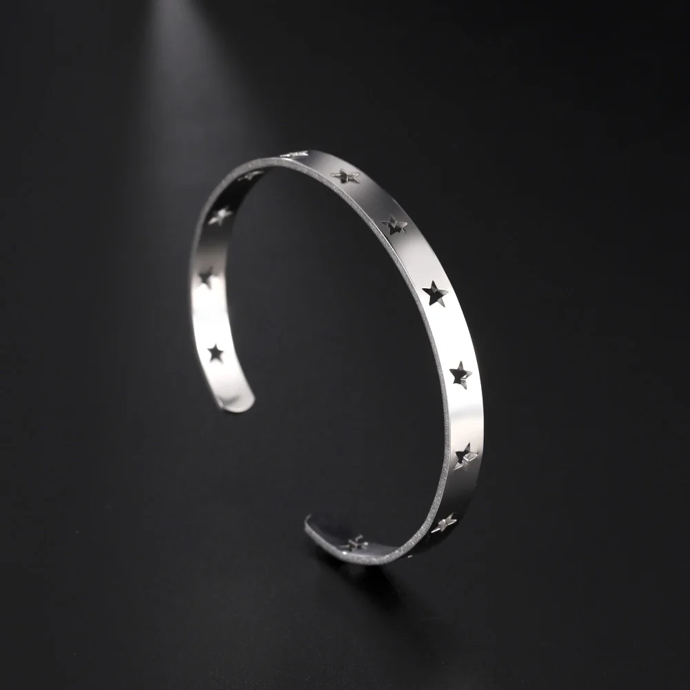 Armreif Für Frauen Einfache Edelstahl Stern Hohl Offene Armband Silber Farbe Süße Modische Einstellbare Schmuck Geschenk – Detail 5