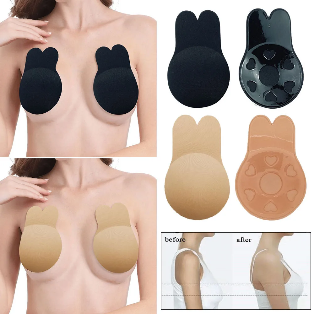 

Invisible Sticky Bra Women Adhesive Reusable Lift Up Nipple Covers Strapless Backless Bra Rabbit Ears Pasties Silicone Pads