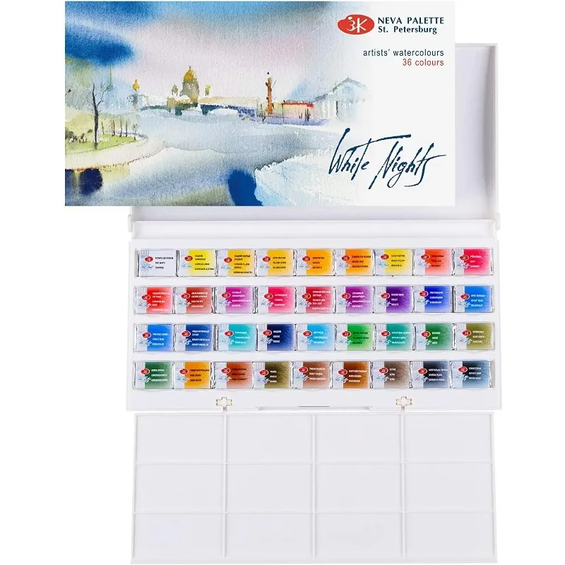 Russian White Nights Artists / Acadamy Watercolour Paint Set 12/24/36 Full Pans for Professionals, Beginners and Enthusiasts