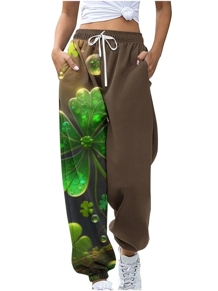 

Новинка, женские спортивные брюки с 3d принтом клевера, весенне-осенняя свободная уличная одежда, спортивные брюки, повседневные Модные женские спортивные брюки