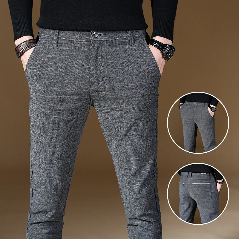 

High Quality Fashion Brand Mens Summer Business Dress Slim Fit Skinny Trousers Male Casual Stretch Vintage Black Work Pants