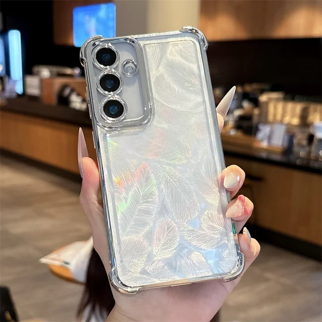 Phone Case For Samsung Galaxy A36 A56 A16 A26 A15 A35 A55 S25 S24 S23 FE Plus Ultra Luxury Laser Silver Gradient Silicone Cover 4