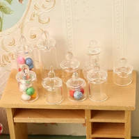 1Pc 1:12 Dollhouse Miniature Clear Glass Jar Candy Bean Storage Bottle Tiny Jar With Cover DollHouse Kitchen Decor Accessories 2