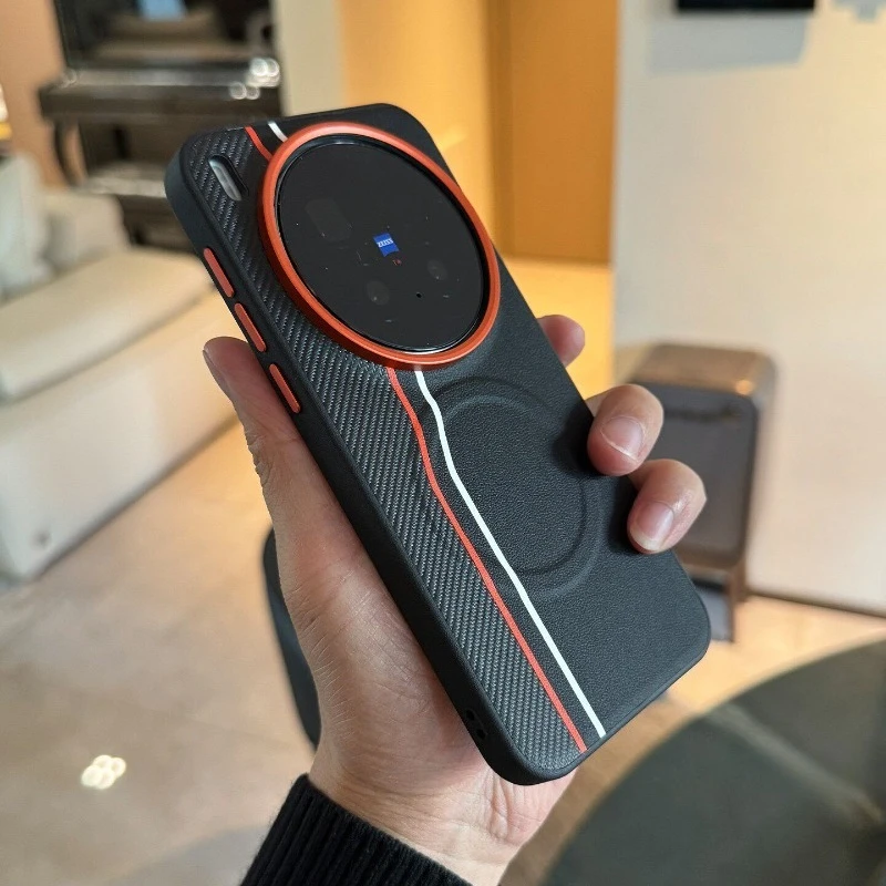 Luxury Metal Button Leather Phone Case with Wireless Charging and Shock Absorption