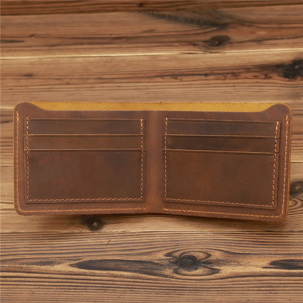 Men's Short Wallet Retro Genuine Leather Cowhide Crazy Horse Thin Cash Money Card Holder Coin Purse Holder For Man Gift