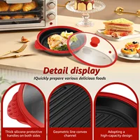 Plaque de cuisson pour micro-ondes avec couvercle, plaque grill et plaque à crisper, pour faire du fromage, griller, faire cuire et faire croustillant les aliments, ustensile de cuisson pour micro-ondes 4
