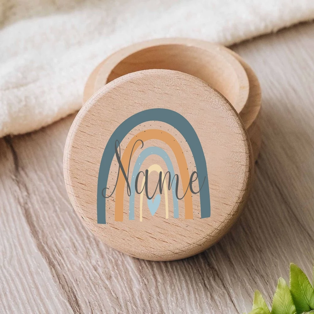 Wooden Storage Box Tooth Box Wooden Memorial Box Baby Memory Box Personalised Rainbow with Name Teeth Boxes Baby Tooth Box Keepsake Umbilical Curl Hair Wood Collect Case Kids Shower Gift