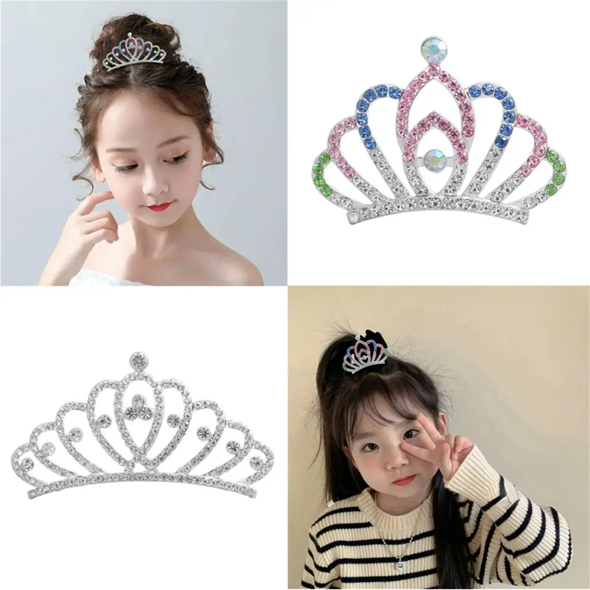 Children Mini Crowns Fairy Hair Comb Crystal Rhinestone Tiaras Headdress Headwear Girls Princess Birthday Party Jewelry Gifts youlapan rhinestone hair comb for bridal woman wedding tiara clay flower headpiece hair ornament bride hair accessories hp319