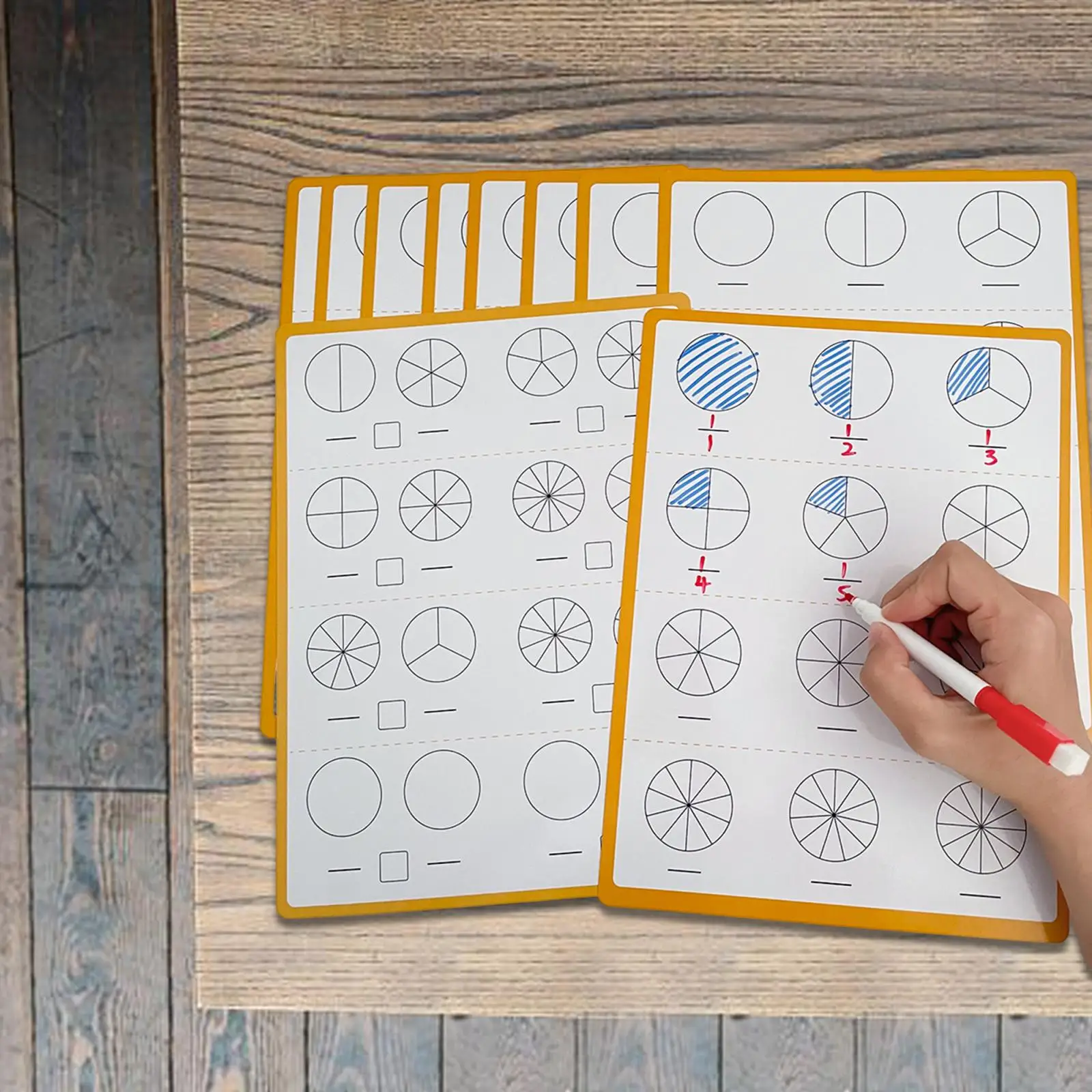Fraction Dry Erase Sheets Gift 10 Sheets Early Learning Toy Fraction Manipulatives for Boys Girls Kids Ages 4-6 Years Children