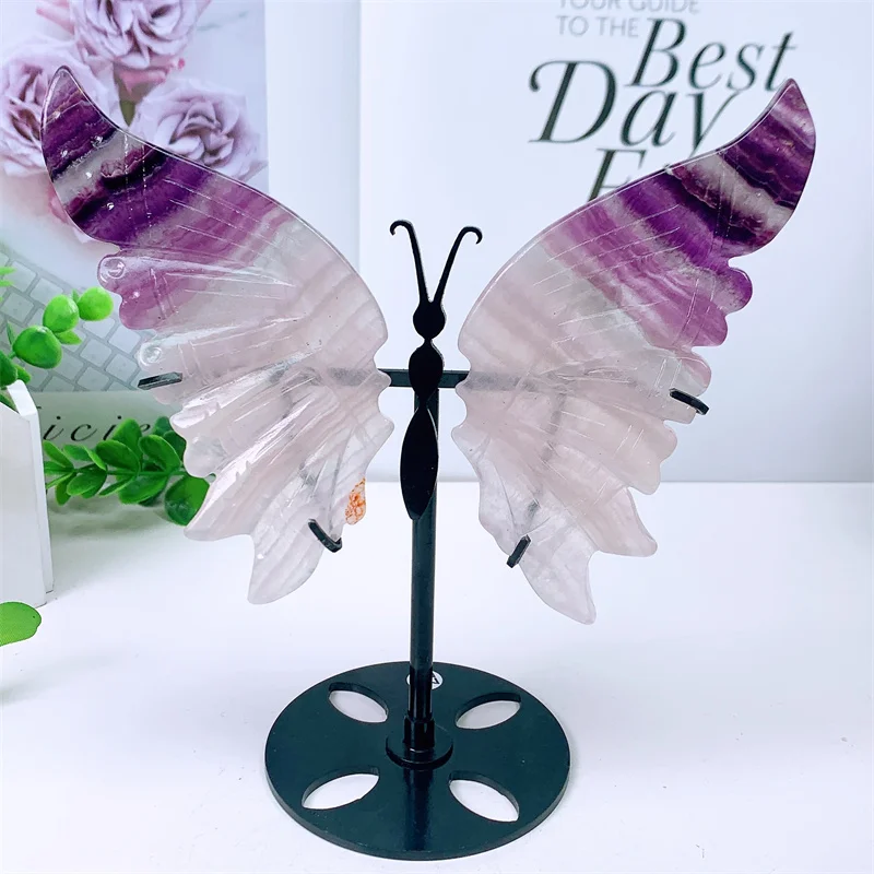 

Natural Fluorite Butterfly Wings Crystal Gemstone Hand Carved Statue Reiki Healing Crafts Decoration Christmas Gift 1pair