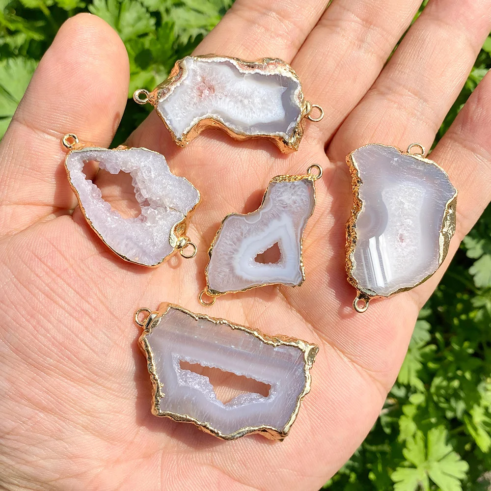 23x32mm Natural Druzy Agate Healing Stone Connector Muticolor