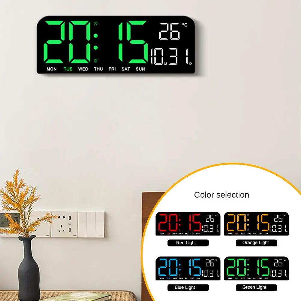 Digital Wall Clock LED Mirror Digital Wall Clock Alarm Snooze Display for Bedroom Living Room