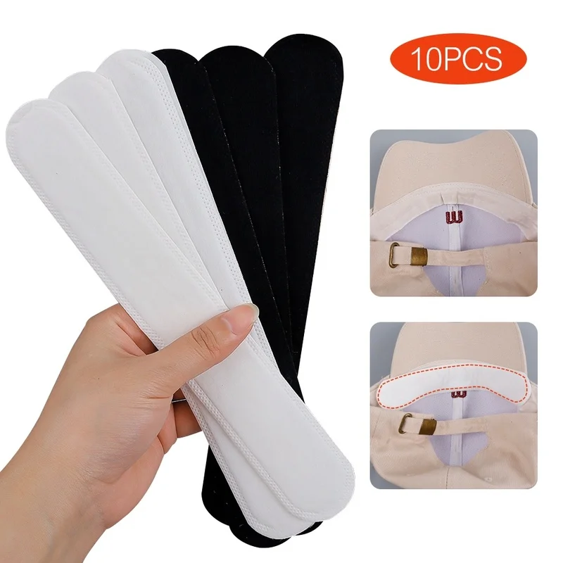 10Pcs Disposable Hat Anti Sweat Pads Invisible Anti-dirty Sweat Baseball Cap Absorbing Stickers Strip Cap Stick Liner Pads