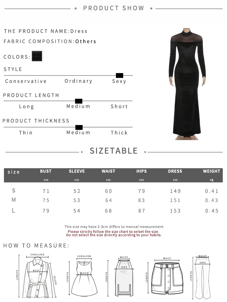 Kliou Elegantes Samt Langes Kleid Frau Mesh Patchwork Rollkragen Volle Hülse Dünne Hohe Taille Abend Prom Party Elegante Bodycon – Detail 1