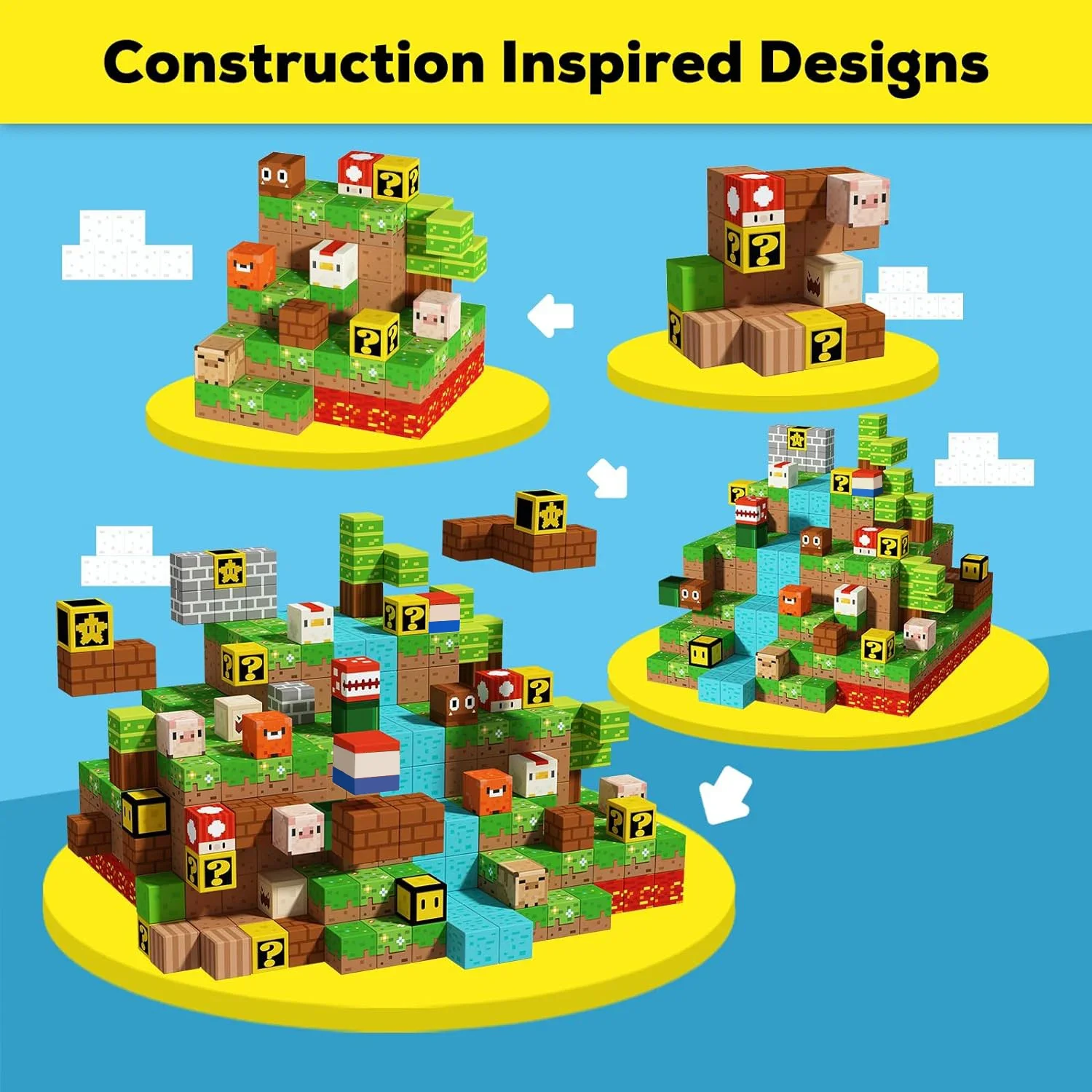 Magnetic Building Blocks Super Mario Toddler Toys for Boy Girl 3+ Build Magnet Cube STEM Game Sensory Christmas Gift for Kid Set 6