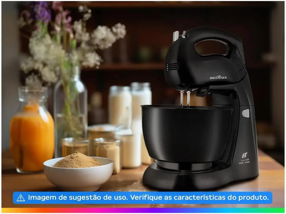 Batedeira Britânia Preta 500W 4 Velocidades 4,3L Pérola 550 - 110V 3