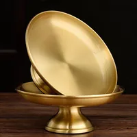 Buddhism Polishing Copper Bowl Tribute Fruit Dish Auspicious 17.5 CM Plate Tibetan Eatables Tray Altars Desktop Home Decorative 1