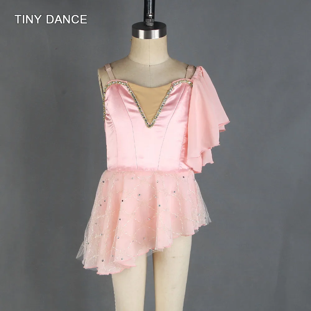 

Бледно-розовое профессиональное балетное платье для девочек, индивидуальный танцевальный костюм с прикрепленной шифоновой и сетчатой юбкой, одежда для выступлений