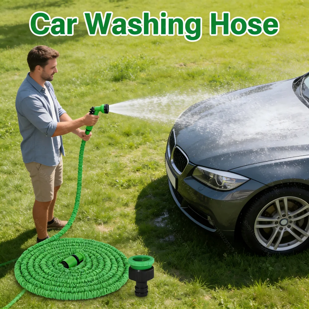 Retractable Magic Hose with High-Pressure Water Gun for Car Washing Garden Watering Multi-Function Cleaning Sprayer for Outdoor 2