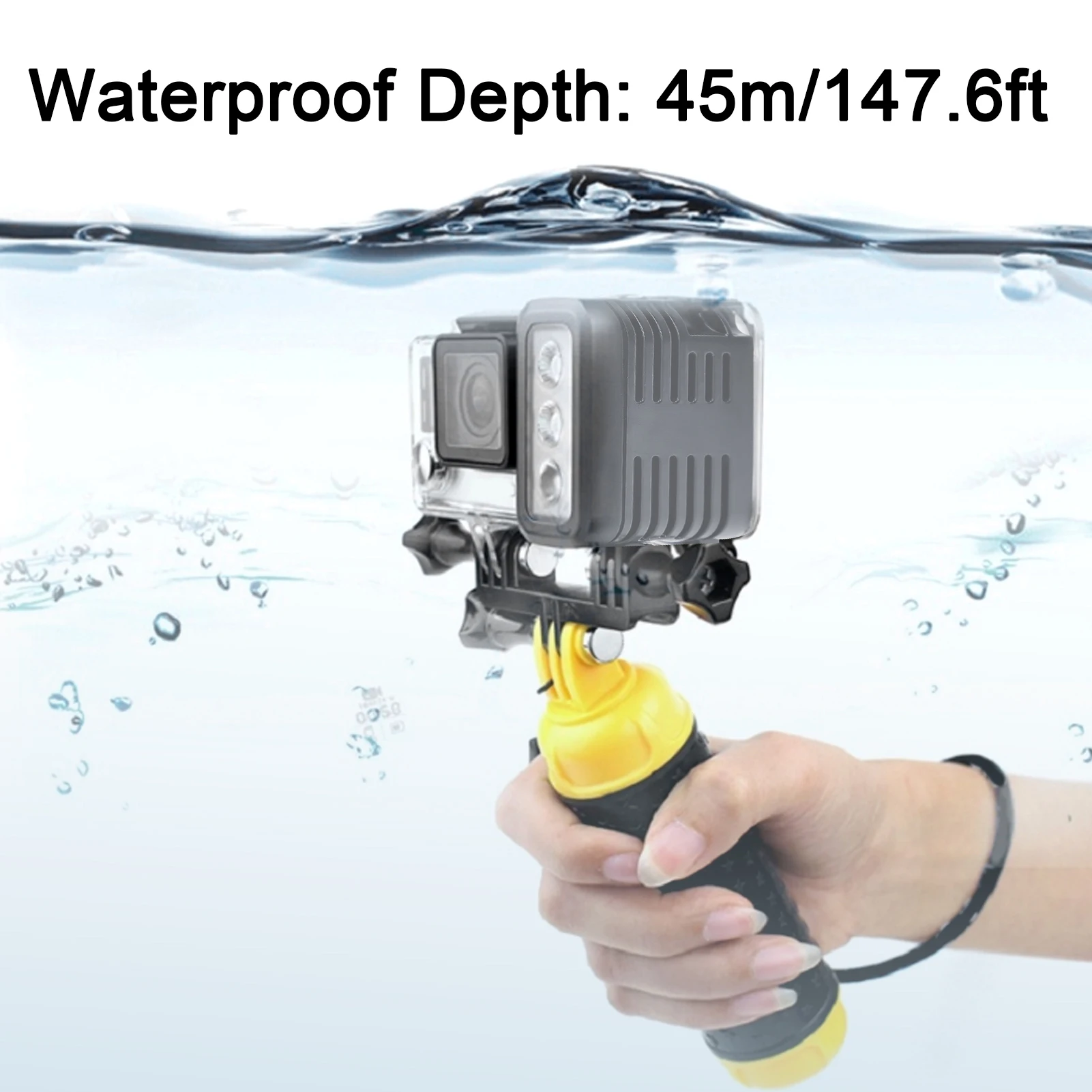 Gros plan sur le boîtier étanche de la Lampe LED de Plongée 45m Etanche pour GoPro Hero 4/5/6