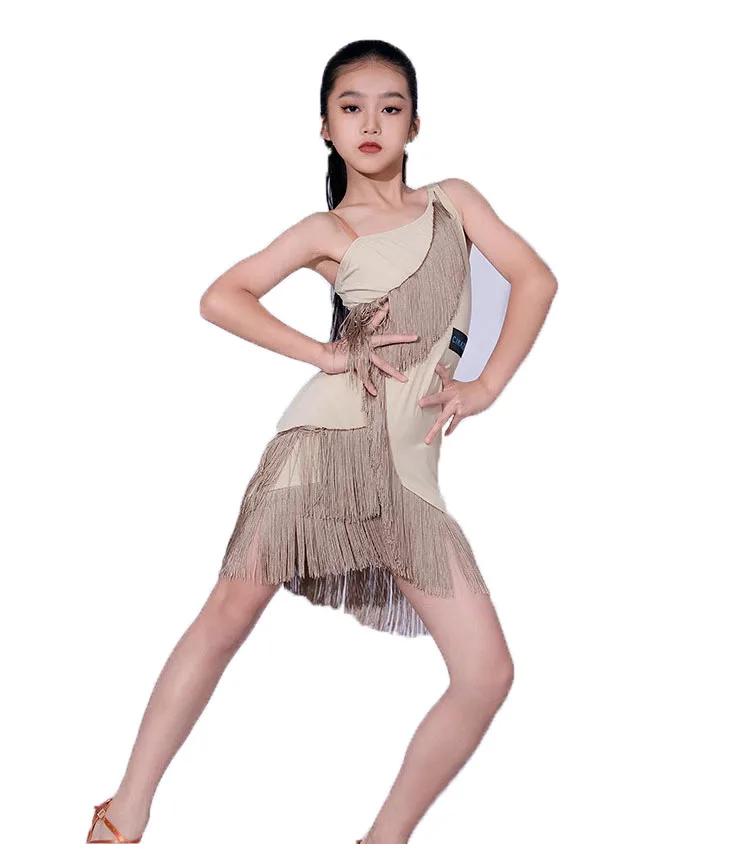 

2023 Latin Dance Practice Suit Girls' Tassel Dress Set Children's Summer