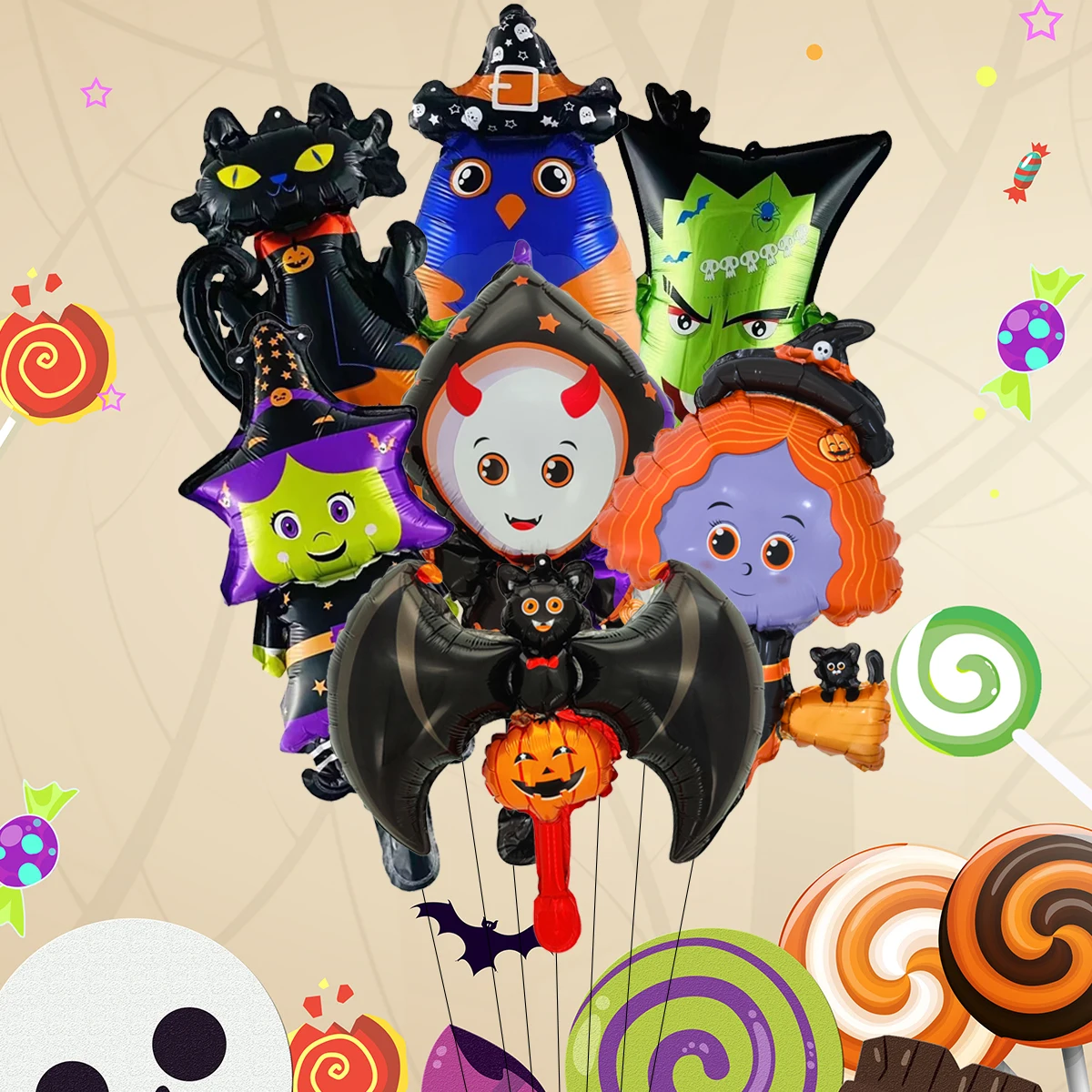10/30/50 Mini Halloween Elemente Tod Fledermaus Kürbis Aluminium Linie Ballon Zufällige Stil Halloween Party Dekoration