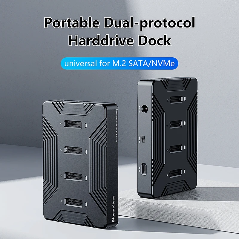 Blueendless 4 bay M.2 NVME/SATA to USB 3.2 10Gbps Docking Station Adapter m2 Nvme Pcie Aluminum alloy external SSD enclosure