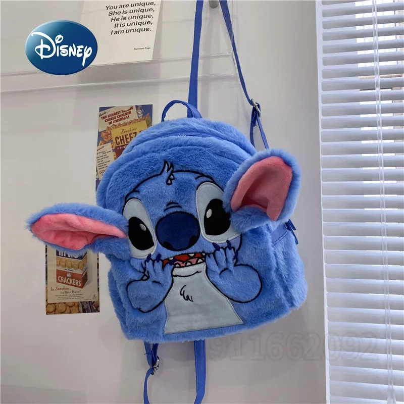 Kawaii Disney Stitch Plush Backpack Cartoon Fashion 3D Mini Girl's Backpack Large Capacity Children's Schoolbag Birthday Gift