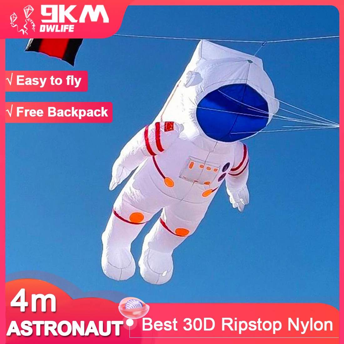 

9KM 4m Astronaut Kite Line Laundry Pendant Soft Inflatable Show Kite for Kite Festival 30D Ripstop Nylon with Bag