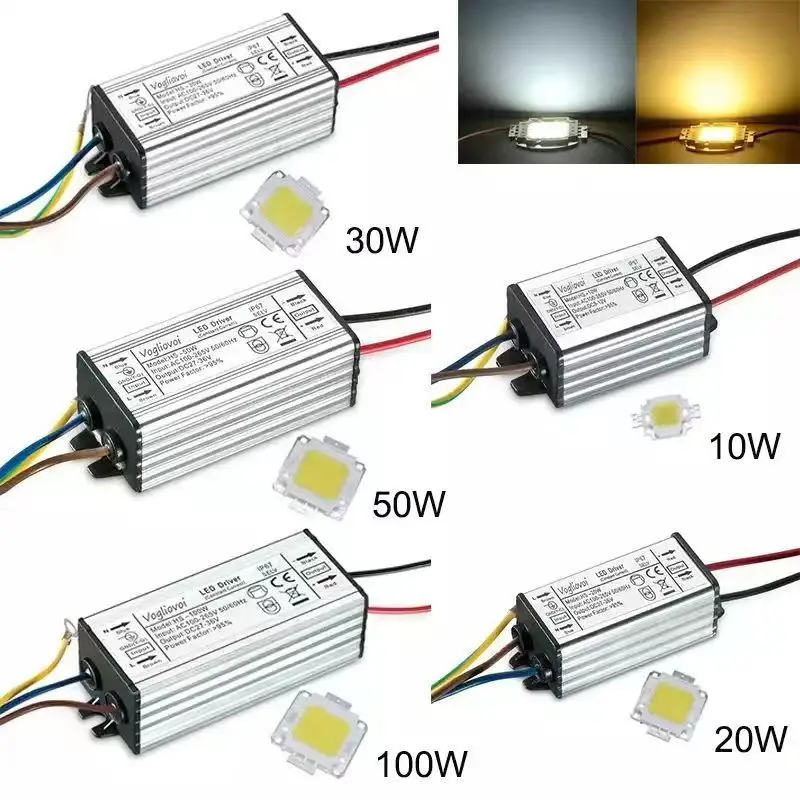 

LED COB Hight Power Full Watts 10W 20W 30W 50W 1500MA 35mli Warm White Lamp Beads Chips + LED Power Supply Driver For Floodlight