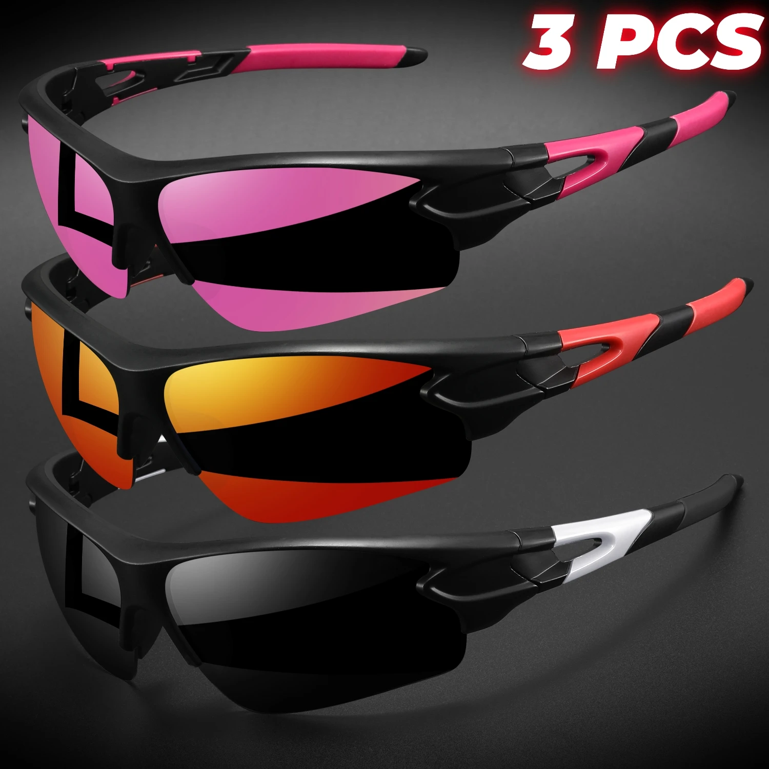3 Stück neue umlaufende Sport-Sonnenbrille, halbrandlos, leicht, für Radfahren, Wandern, täglich, Unisex, UV400, beschlagfrei, Outdoor-Brille – Detail 8