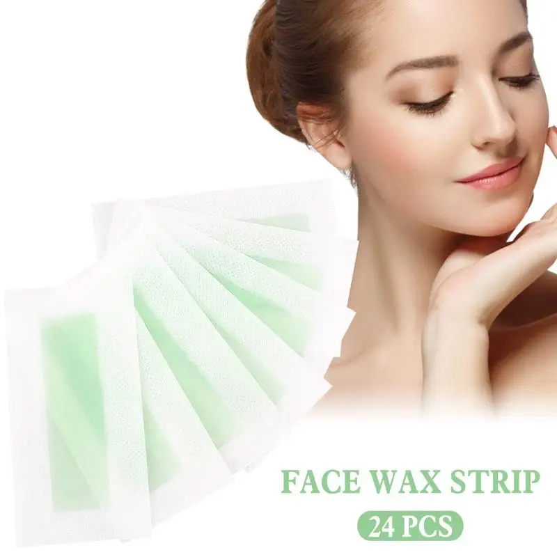 24Pcs/Box Face Wax Strips Hair Removal Waxing Strips For Caring Face Eyebrow Upper Lip Cheek Chin Middle Brow Mustache
