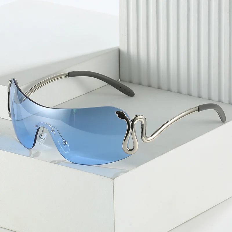 Conjoined Personality Animal Viper Sunglasses Y2k Convex Shape Metal Sunglasses Car 81045
