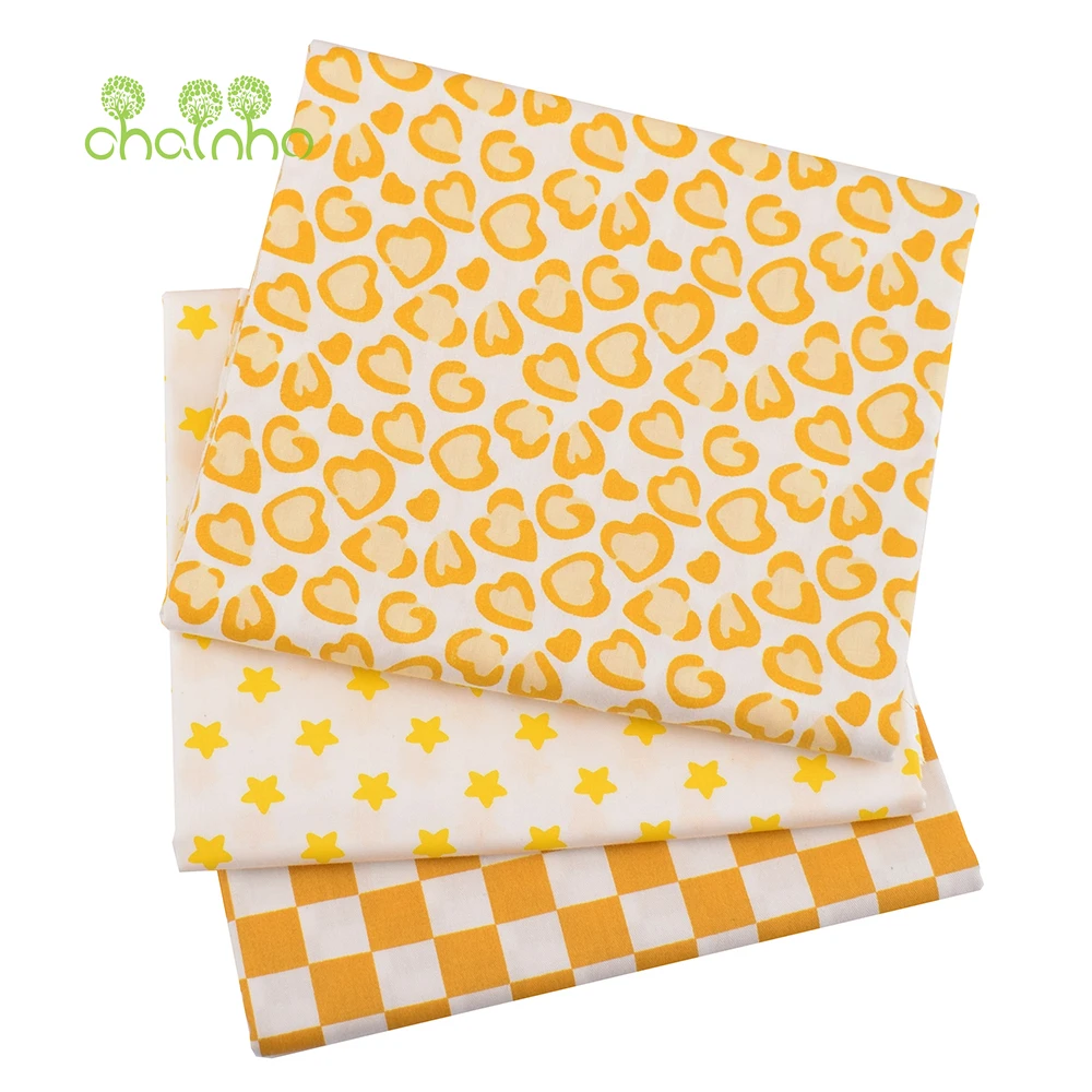 Chainho,Printed Twill Weave Cotton Fabric,Patchwork Cloth,DIY Sewing Quilting Material,Yellow Series,4 Specification,CC393