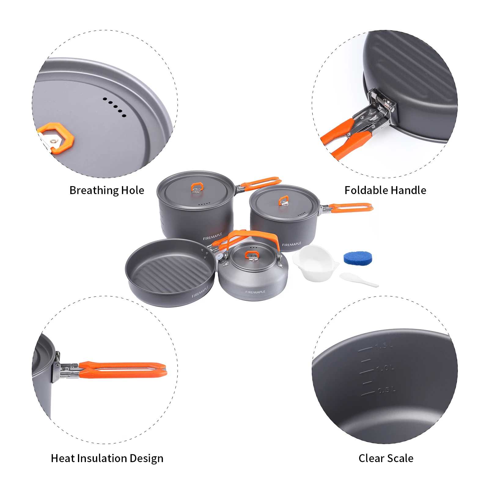 Camping Cookware Fire Maple 8PCS Cookware Kit Outdoor Camping Hiking Frypan Backpacking Aluminum Cooking Picnic Set Foldable Feast 4 Tableware