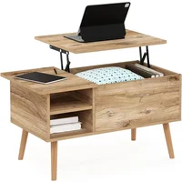Wooden leg-raised top coffee table with hidden compartment and side-open living room storage shelves 2
