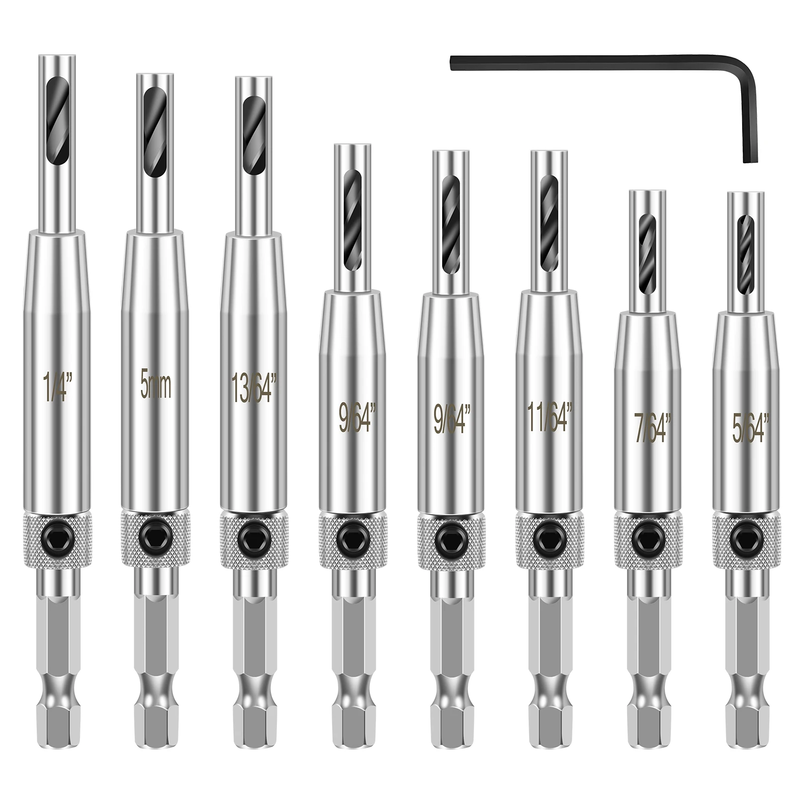 

8Pcs Hinge Drill Bit Set High Speed Steel Self Centering Drill Bit Hex Shank High Precision Hinge Tapper Core Puncher