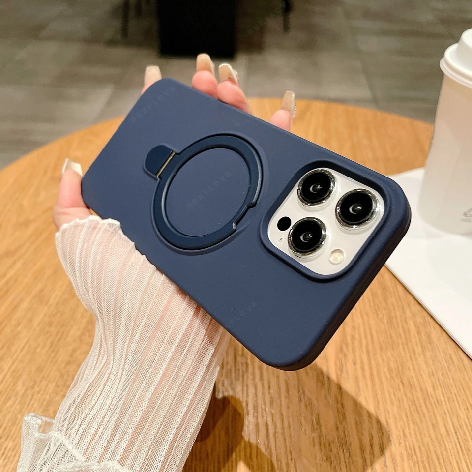 Liquid Silicone Magnetic Stand Phone Case with MagSafe Charging and Soft Cover Protection