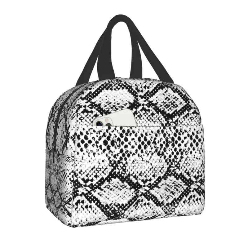 

Snake Skin Texture Insulated Lunch Bags for Women Snakeskin Print Portable Cooler Thermal Food Lunch Box School Travel Picnic