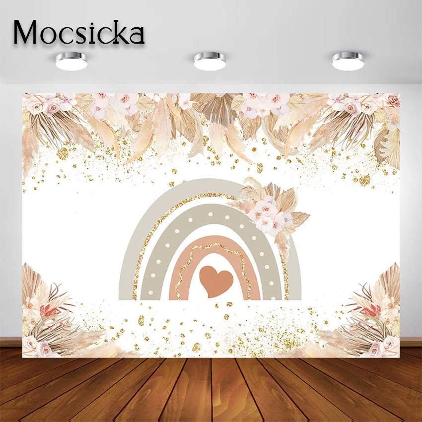 

Mocsicka Bohemian Rainbow Party Backdrop Bohemian Pampas Grass Boho Cake Smash Background Birthday Party Decorations Photoshoot
