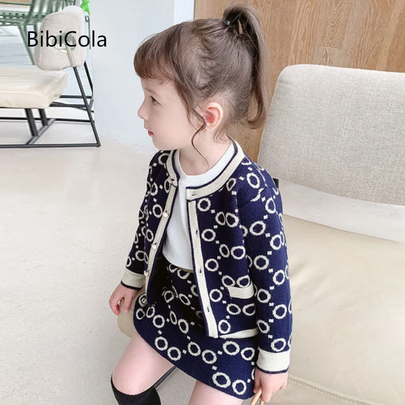 

Spring 2021 New Children's Wear Baby Girl's Set Small Fragrant Knitwear Western style Children's Coat Two piece Skirt Sets 2-7 Y