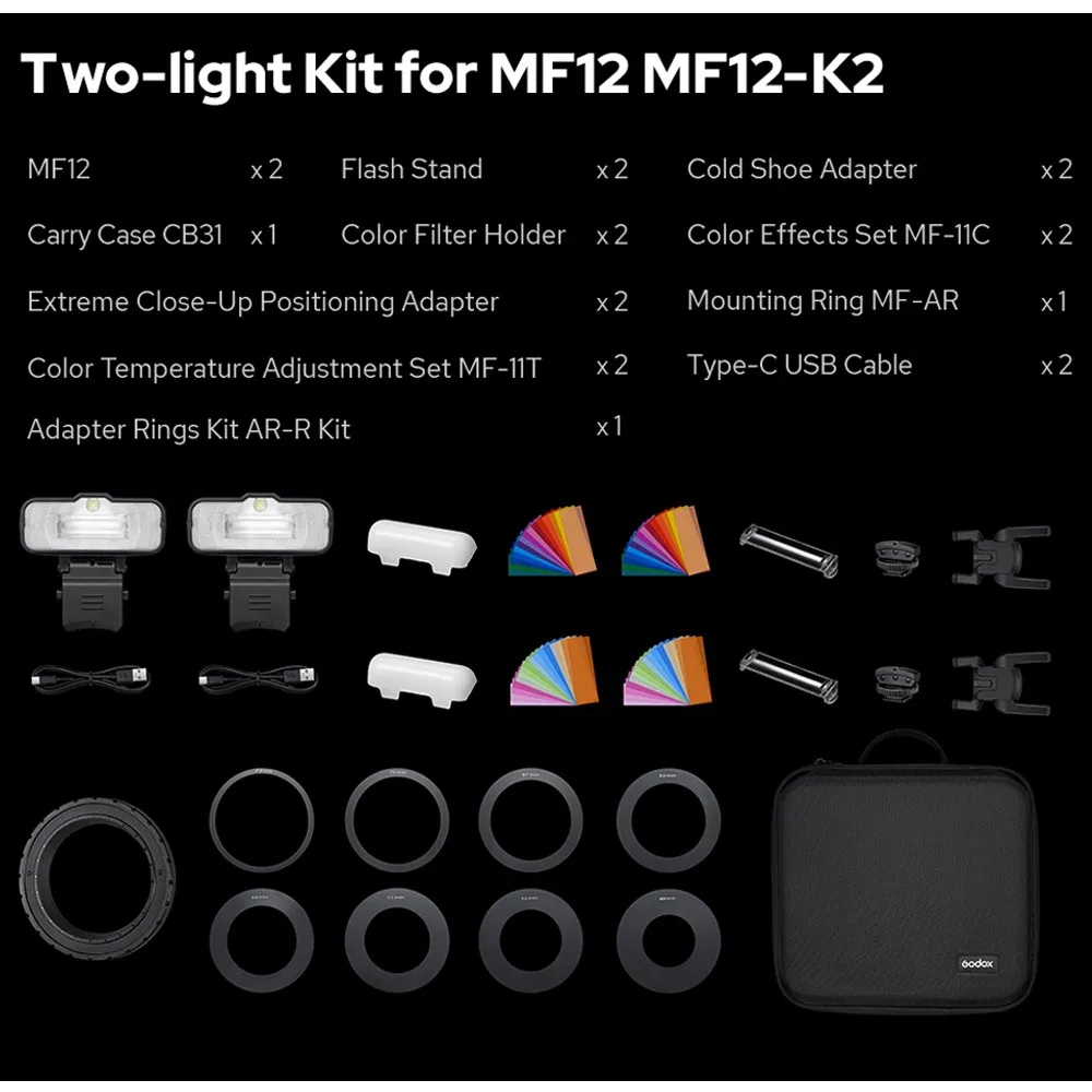 Godox MF12-K2 Macro Flash Kit - Two Wireless TTL Flashes For Jewelry & Close-Up Photography