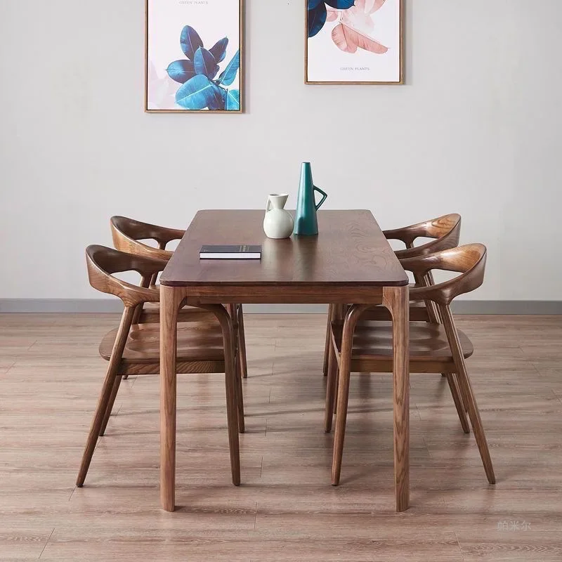 Nordic Single-person Solid Wood Dining Chairs Outdoor Contemporary Arm Seat Casual Cafe Chair Walnut Solid Wood Chairs