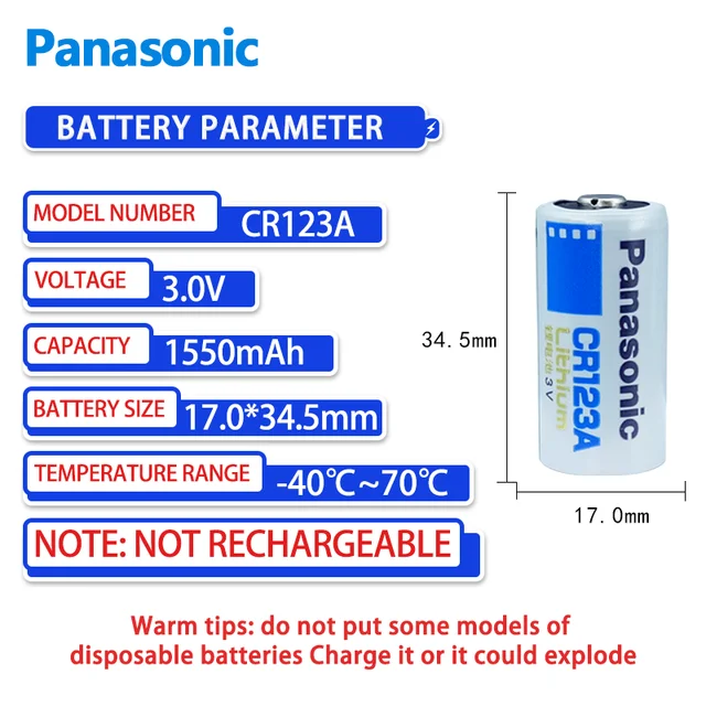 PILE CR123A LITHIUM POWER PHOTO 3V 1400mAh BL1 PANASONIC / MEGA-PILES