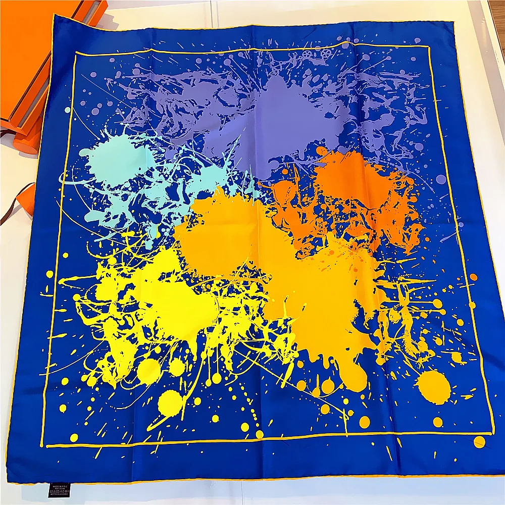 

90cm*90cm Luxury Brand Twill Silk Large Scarf Women Colorful Ink Jet Printed Headband Square Shawl Fashion Scarves Muslim Hijab