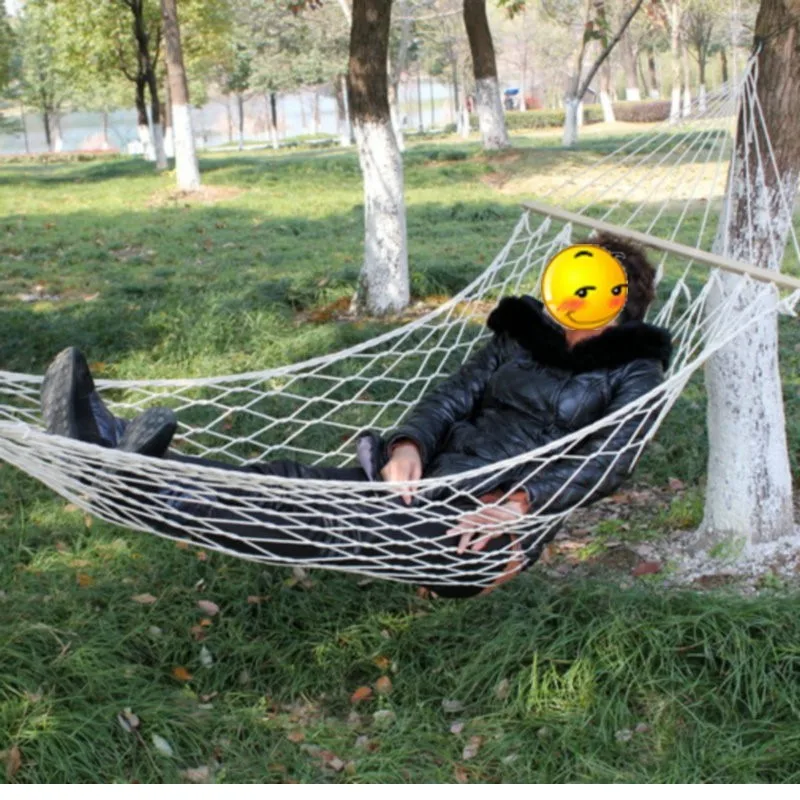 K-STAR Camping Mesh Hammock Cotton Line Solid Wood Stick Hammock Indoor Swing Wooden Stick Cotton Rope Double Hanging Hammocks