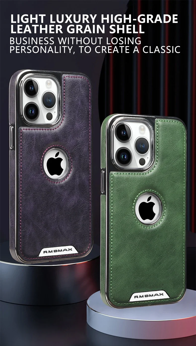 Luxury Leather Magnetic Phone Case with Hollow Logo and Wireless Charging Compatibility